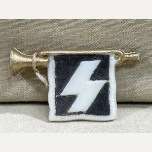 Original Nazi Era German WHW Donation Hitler Youth Trumpet w/Banner