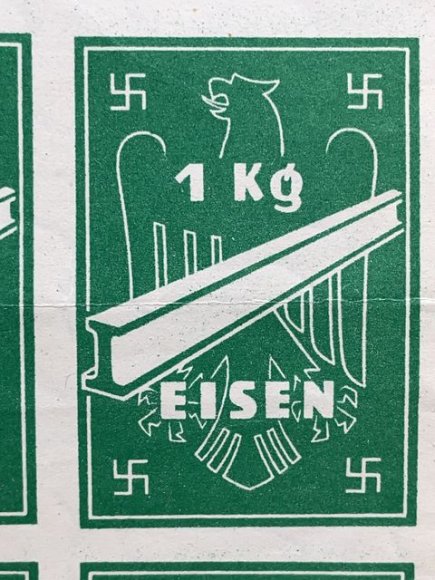 Original Nazi Era German Sheet of Ration Tickets for Purchasing Iron — image 2
