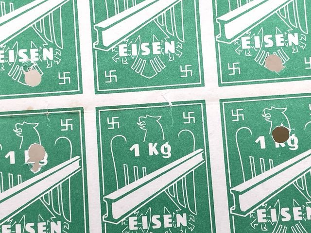 Original Nazi Era German Sheet of Ration Tickets for Purchasing Iron — image 3