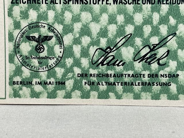 Original WWII German Clothing Donation Form, SPENDENSCHEIN — image 3