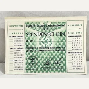 Original WWII German Clothing Donation Form, SPENDENSCHEIN