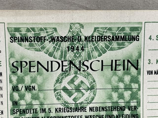 Original WWII German Clothing Donation Form, SPENDENSCHEIN — image 2