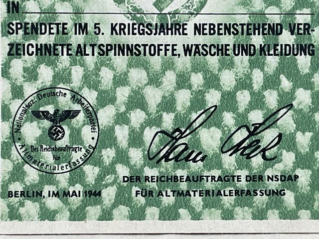 Original WWII German Clothing Donation Form, SPENDENSCHEIN — image 4