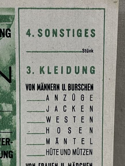 Original WWII German Clothing Donation Form, SPENDENSCHEIN — image 6