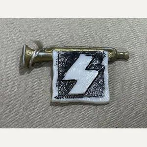 Original Nazi Era German WHW Donation Hitler Youth Trumpet w/Banner