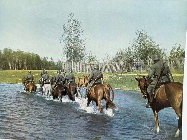 Original WWII German Military Themed Color Print, INFANTRY RIDING — image 2