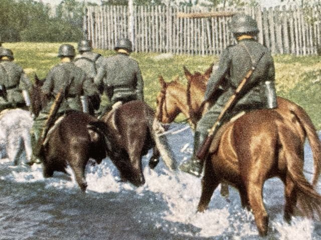 Original WWII German Military Themed Color Print, INFANTRY RIDING — image 4