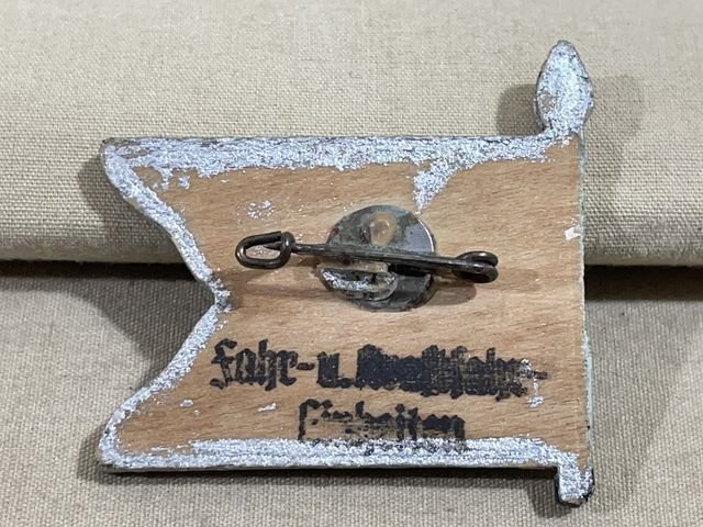 Original Nazi Era German Hand-Painted Wooden Flag Pin, Fahr-u. Kraftfahr Einheiten — image 2