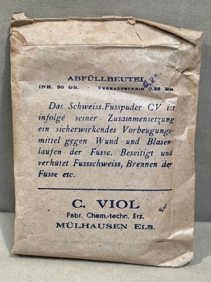 Original Nazi Era German Schweiss-Foot Powder Packet, FUSS PUDER — image 2