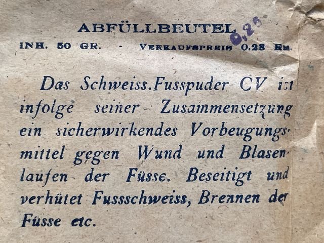 Original Nazi Era German Schweiss-Foot Powder Packet, FUSS PUDER — image 4