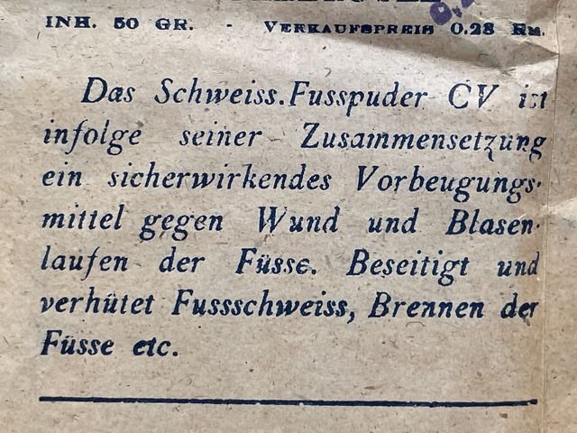 Original Nazi Era German Schweiss-Foot Powder Packet, FUSS PUDER — image 6