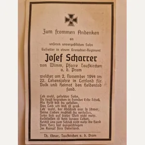 German WW2 Army Death Card