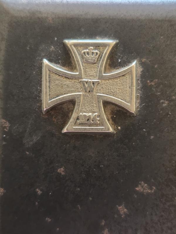 Metal small WW1 Cigarette Box 1914 Iron Cross to lid — image 2