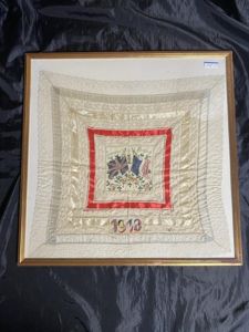 (Was £25) FRAMED LACE AND EMBROIDERED 1918 COMMEMORATION 'SOUVENIR OF …