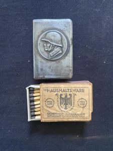 WW2 GERMAN METAL MATCHBOX HOLDER AND GERMAN MATCHES