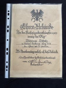(WAS £20) DEUTSCHE REICH EHREN-URKUNDE REICHSJUGENWTTKAMPFEN 1927