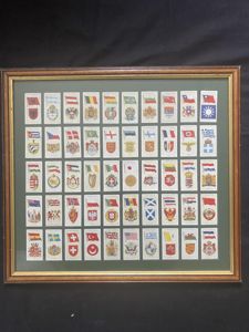 (Was £40) FRAMED NATIONAL FLAGS & ARMS CIGARETTE CARDS