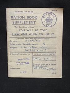 (Was £10) WW2 RATION BOOK SUPPLEMENT (WILLIAM HERRING)