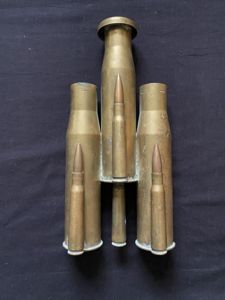 WW2 TRENCH ART WITH 37MM CASES AND .50CAL ROUNDS (INERT)