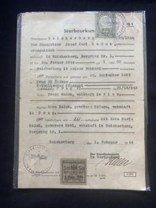 (Was £10) WW2 GERMAN DEATH CERTIFICATE