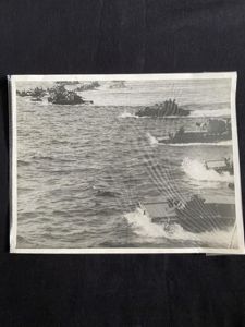 PICTURE OF U.S. TANKS HEAD TROUGH SURF TOWARDS OKINAWA