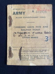 1945 DATED COMBINED LEAVE PASS AND RAILWAY TICKET