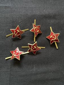 5 X SOVIET HAMMER AND SICKLE CAP BADGES