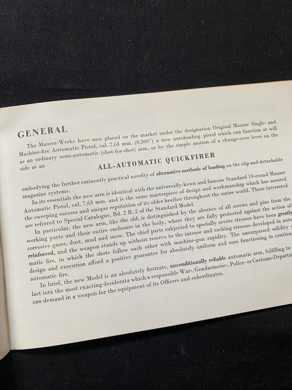 (was £35) THE ORIGINAL MAUSER AUTOMATIC SINGLE AND MACHINE FIRE PISTOL MANUAL — image 3