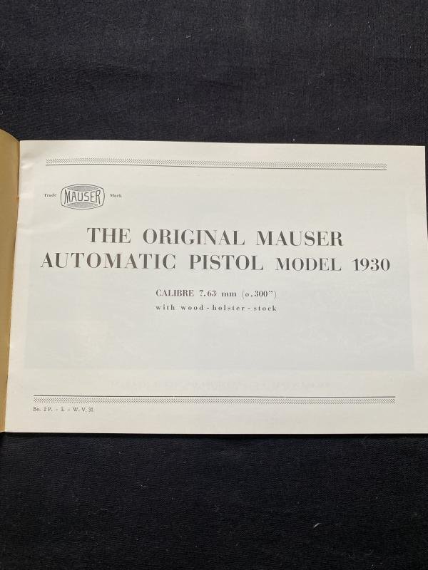 (was £35) THE ORIGINAL MAUSER AUTOMATIC PISTOL MODEL 1930 MANUAL — image 2