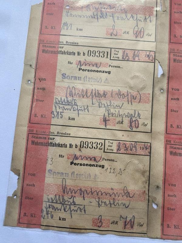 (Was £30) 8 X WW2 GERMAN MILITARY TRAIN TICKETS — image 2