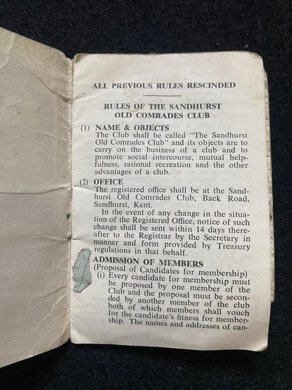 (was £3) SANDHURST OLD COMRADES CLUB MEMBERSHIP CARD — image 3