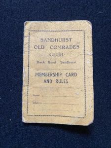 (was £3) SANDHURST OLD COMRADES CLUB MEMBERSHIP CARD
