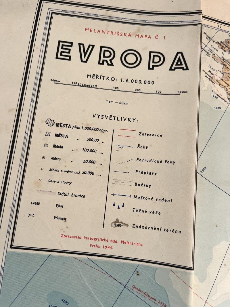PRAHA 1944 DATED EVROPA 1:6,000.000 MAP — image 3