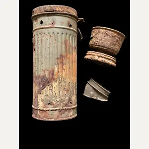 RELIC WW2 GERMAN GAS MASK CONTAINER WITH NOSE AND FILTER