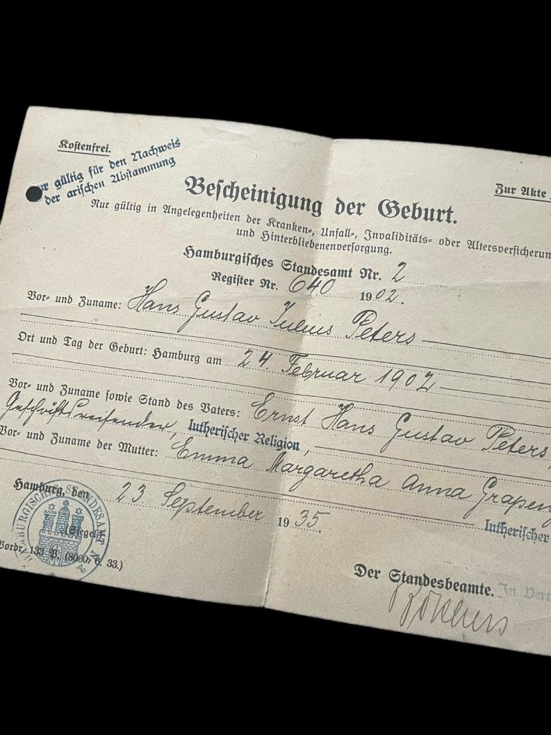 (Was £10) 1902 GERMAN BIRTH CERTIFICATE AND WW2 GERMAN DOCUMENT — image 2