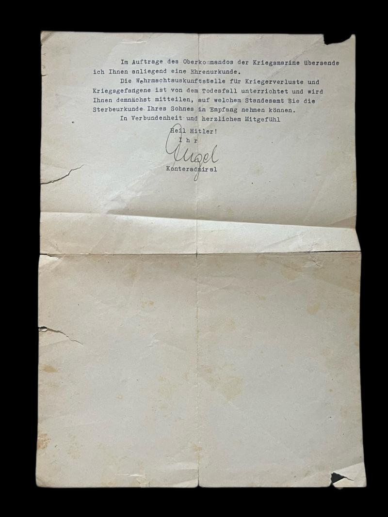 WW2 GERMAN DOCUMENT (SIGNED BY REAR ADMIRAL) — image 3