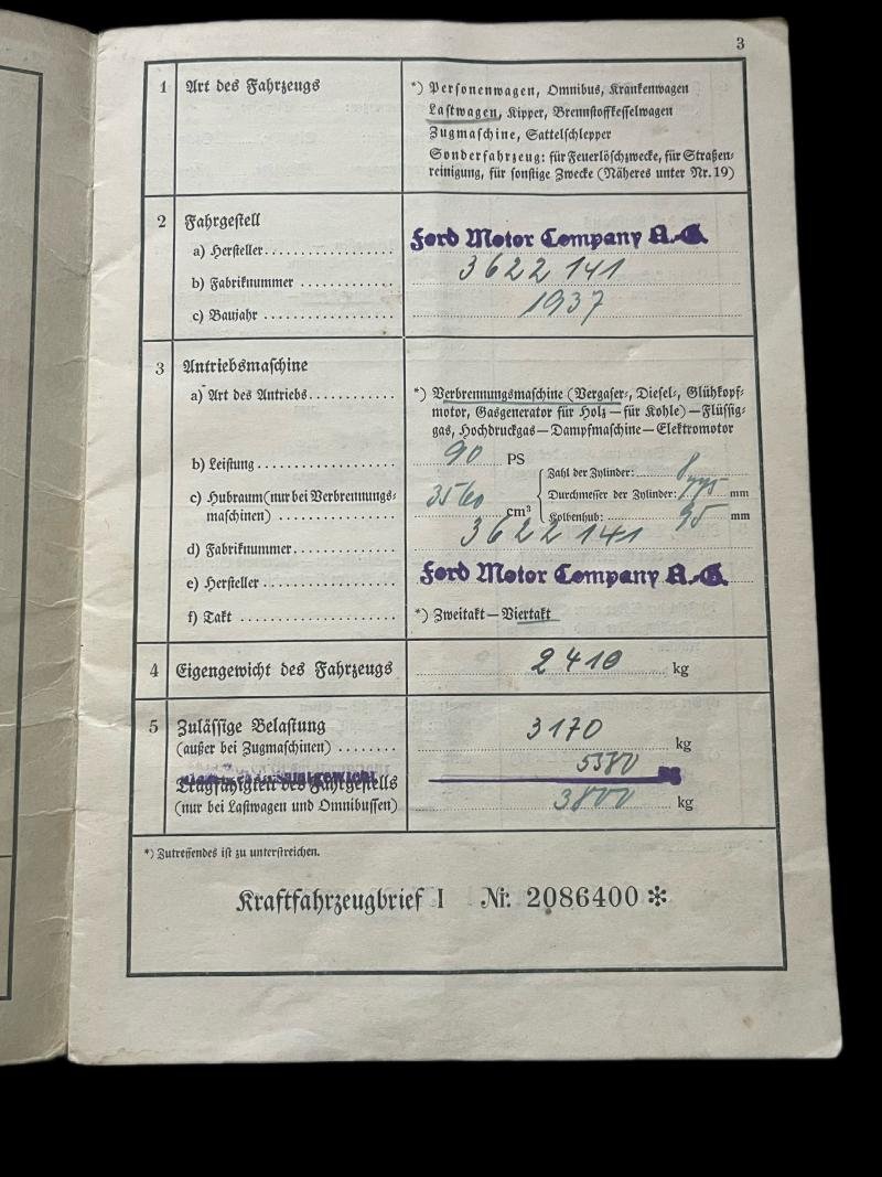 WW2 GERMAN VEHICLE REGISTRATION DOCUMENT — image 2