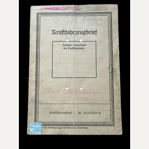 WW2 GERMAN VEHICLE REGISTRATION DOCUMENT