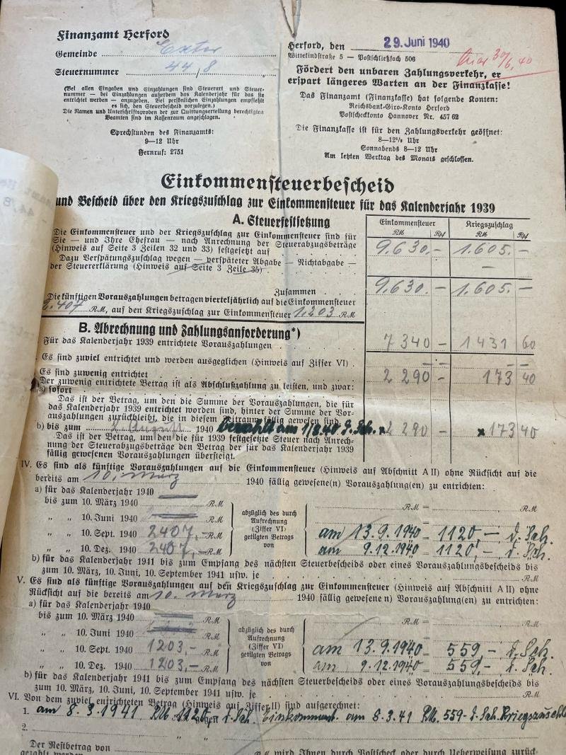 WW2 GERMAN TAX ASSESSMENT — image 2