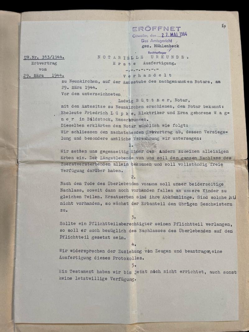 (Was £30) WW2 GERMAN INHERITANCE AGREEMENT DOCUMENT — image 2