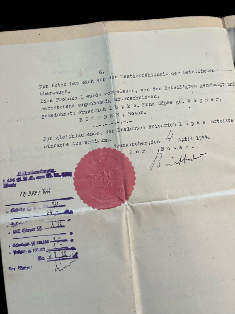 (Was £30) WW2 GERMAN INHERITANCE AGREEMENT DOCUMENT — image 3