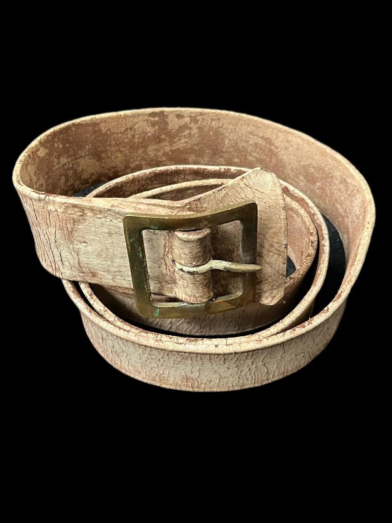 WHITE LEATHER BELT WITH BRASS BUCKLE