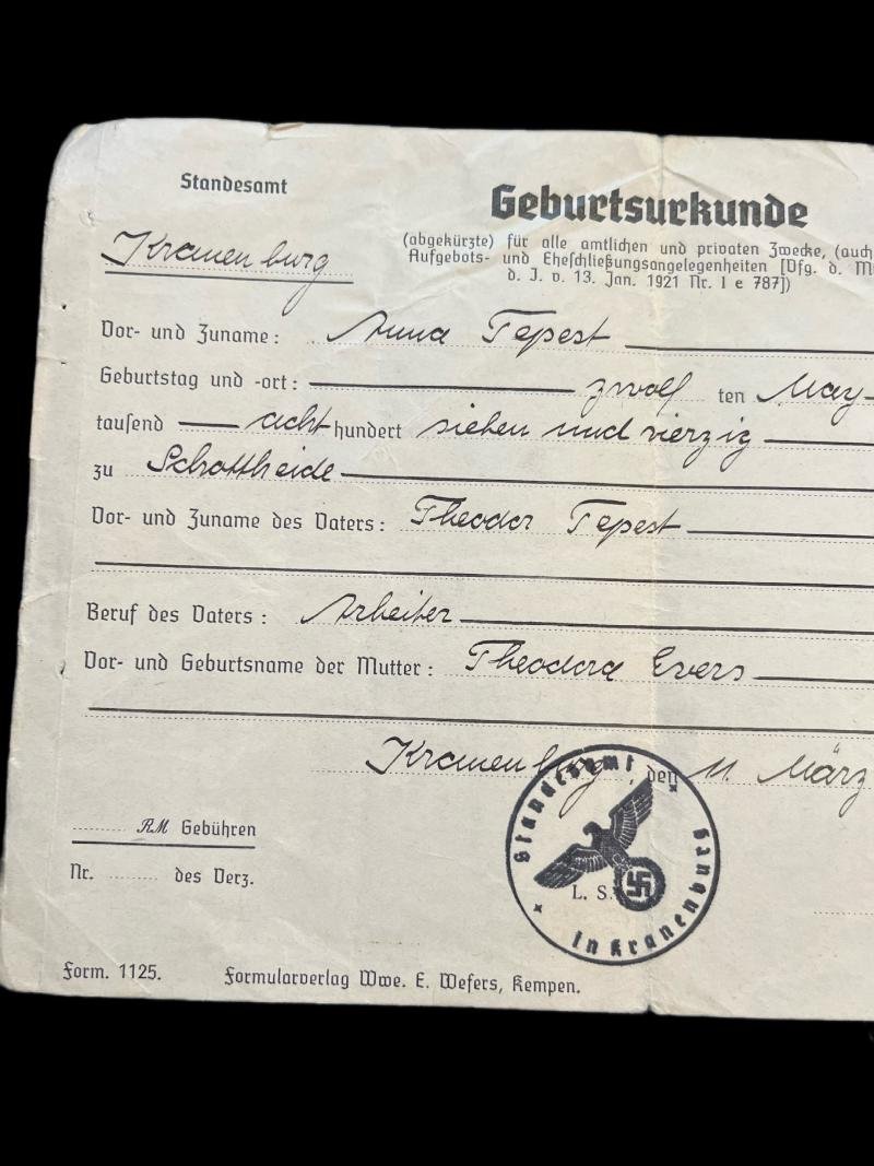WW2 GERMAN BIRTH CERTIFICATE — image 2