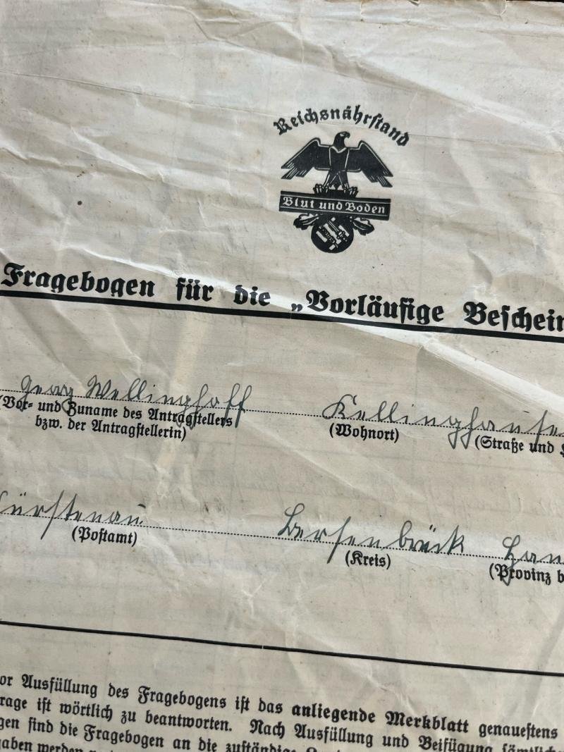 WW2 GERMAN BLUT UND BODEN QUESTIONNAIRE — image 2