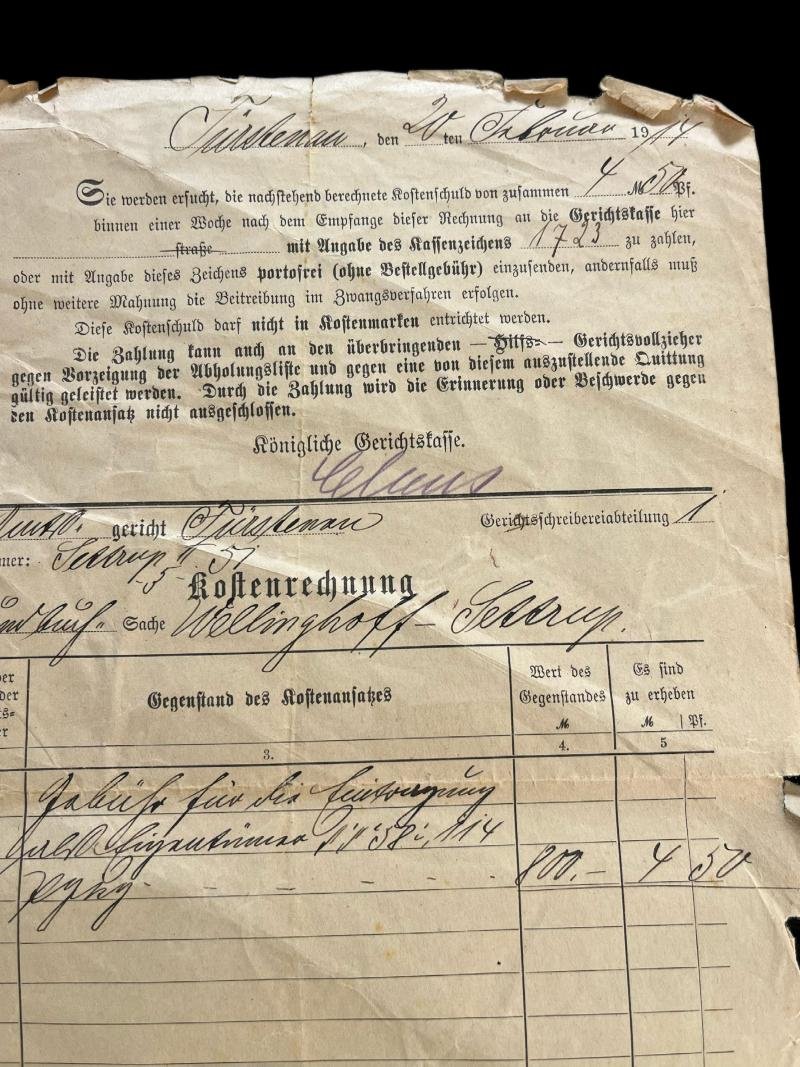 WW1 GERMAN COURT PAYMENT REQUEST — image 2