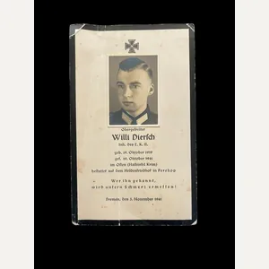 WW2 GERMAN DEATH CARD TO LCPL WILLI DIERSCH
