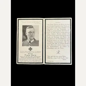 WW2 GERMAN DEATH CARD TO FRANZ GERA