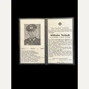 WW2 GERMAN DEATH CARD TO WILHELM TERBECK