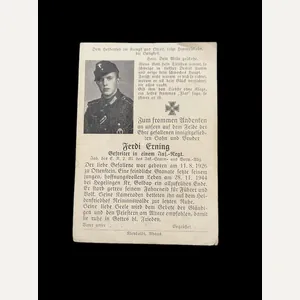 WW2 GERMAN DEATH CARD TO PTE FERDI ERNING