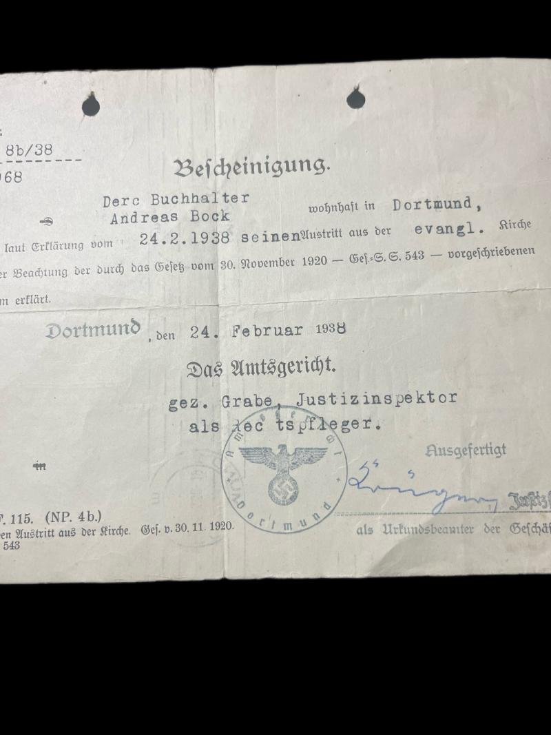1938 DATED GERMAN CERTIFICATE — image 2